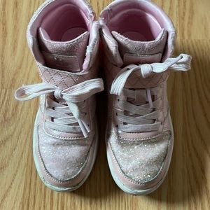 Girls Sketches sparkle pink high tops in a 12.5